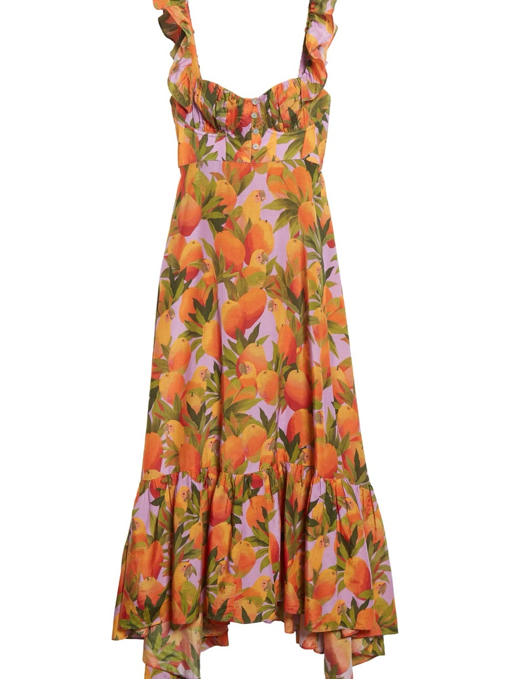 Orange Floral Sundress with Ruffle Straps